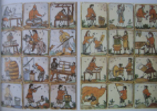 Azulejos que muestran los oficios tradicionales en el siglo XIX.